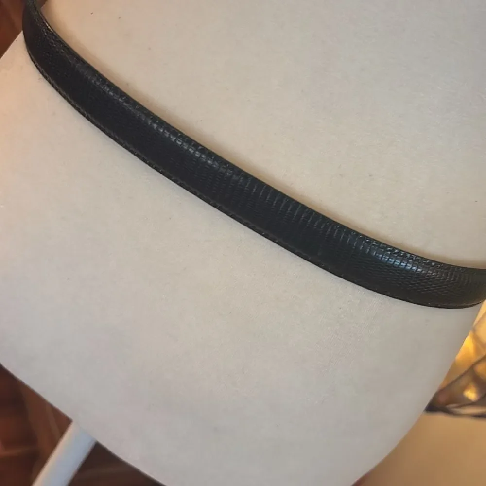 Brighton Black and Gold Leather Embossed Belt - Size 32 M/L